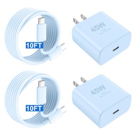 16 Pro Max Charger Fast Charging,45W Phone 16 Charger USB C Super Fast Charger Block &10FT Long Type C Charger Cable Cord for Phone 16/16 Pro/16 Pro Max/16 Plus/15/15 Pro Max,Galaxy,Blue