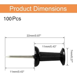 Black Push Pins Set, Thumb Tacks Map Pins, Steel Point and Dark Plastic Head Pushpins Black Thumbtacks for Cork Board Bulletin Boards (Black-100pcs)
