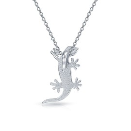 Nautical Tropical Holiday Beach Green Blue Created Opal Gecko Lizard Pendant Necklace for Women Teen 925 Sterling Silver, Sterling Silver, Opal
