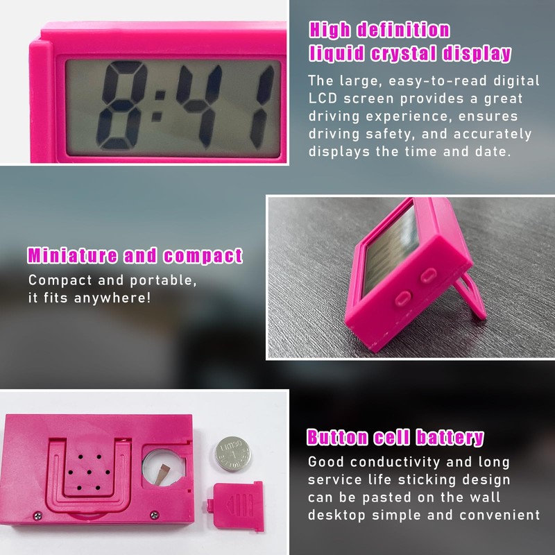 Augeny Mini Car Digital Clock, Adhesive Electronic Small Clock with