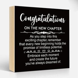 Msticey Congratulations On The New Chapter 6x6 Inch Motivational Wood Box Signs, Funny Office Wooden Plaque Desk Decor, Farewell Gifts For Colleagues Coworker, New Job Gifts, Job Promotion Gifts
