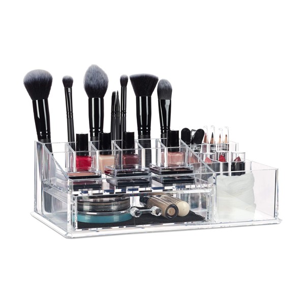 Relaxdays Makeup Organiser with Drawer, Cosmetics Storage for Makeup and Jewellery, Lipstick Holder, Various Colours