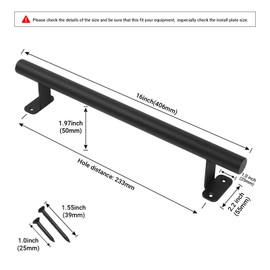 Purife 16'' Metal Heavy Duty Outdoor Gate Handles Black Matte, Barn Door Pull Handles 2 Pack for Shed, Patio, Farm, Garage, Fence, Modern Interior Cabinet Closet Pulls