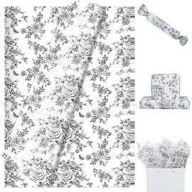 Pineraap 100 Sheets Black Floral Tissue Paper, Chinoiserie Gift Wrapping Paper Black Flower Butterfly Peony Printed Tissue Paper for Wedding Baby Shower Birthday Party Decor DIY Crafts,14 x 20 Inch