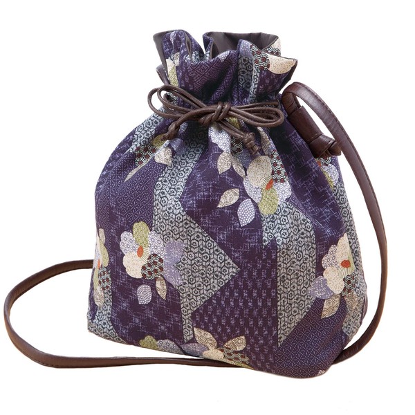 Kyoto Sansho Drawstring Shoulder Camellia Bag, Crossbody Shoulder Bag, Japanese Pattern, Japanese Style, Floral, Stylish, 11.8 fl oz (350 ml) Plastic Bottle, Long Wallet