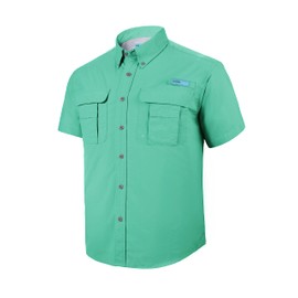 Tuna Men's Fishing Hiking UPF 50+ Sun Protection Anti-Static Waterproof Outdoor Two Pockets Button up Short Sleeve Shirts (Aruba Blue #6 XXL)