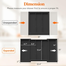 Lifewit Utensil Organizer for Kitchen Drawer, Expandable Cooking Utensil Tray, Bamboo Cutlery Silverware Flatware Holder, Adjustable Spatula Tools and Gadgets Storage Divider, Large, Black