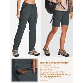 Womens Hiking Pants Convertible Quick Dry Stretch Lightweight Zip Off Outdoor Safari Pants with Cargo Pockets,2195,Black Grey,4