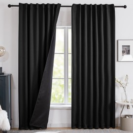 Deconovo 100% Blackout Curtains for Bedroom，Thermal Insulated Curtains, Noise Reducing Living Room Panels, Oeko-TEX Certified, Modern Grommet Drapes for Sleep & Style (52x63 Inch, 2 Panels, Black)