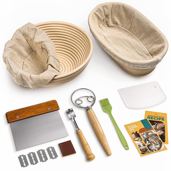 RORECAY Bread Banneton Proofing Basket Set, 9 Inch Round &