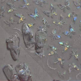 Butterfly Nail Stickers for Nail Art - Sparkly Butterfly Nail Art Decals Spring 5D Embossed Nail Decals Self-Adhesive Supplies Manicure Sliders Stickers for Women Decoration