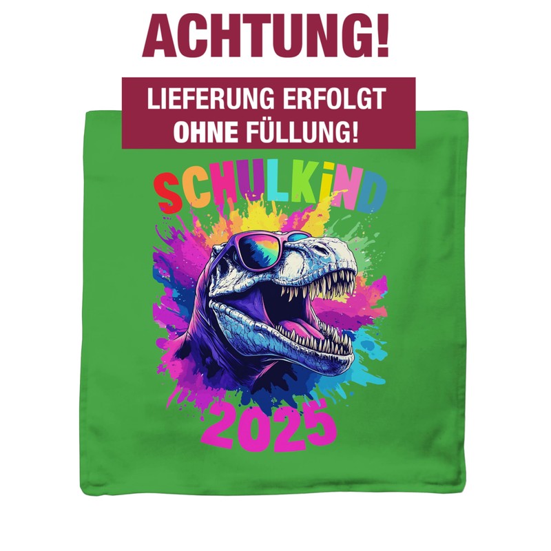 Kissenbezug - Deko Kissen - Schulkind 2025 T-Rex Dino Einschulung