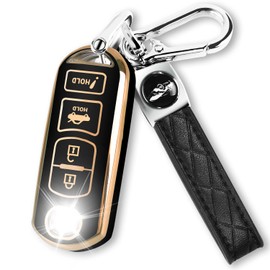 QBUC for Mazda TPU Key Fob Cover,Soft TPU 360 Degree Protector Key Holder with Keychain Mazda 3 6 8 Miata CX-3 CX-5 CX-7 CX-9 MX5 3 4 Buttons Smart Key(Black), Black, universal
