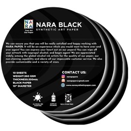 NARA Alcohol Ink Paper | Black | 10” Diameter Circle | 350 microns/360 GSM | 10 Sheets | Medium+ Paper | Paper for Alcohol Ink Art Painting | 100% Stain-Free