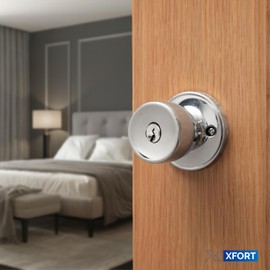 XFORT Tulip Entrance Knob Set Polished Chrome, Door Knob with Lock for Internal Wooden Doors