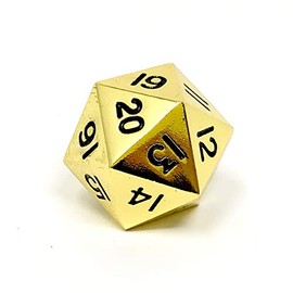 Massive! Solid Metal Jumbo 35mm d20 Spin Down Life Counter Dice Die Bright Gold MTG