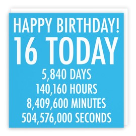 Hunts England - Large Funny 16th Birthday Card - Blue - Happy Birthday - 16 Today - Numbers Collection - For Brother, Son, Friend, Cousin, etc. - Large - 210 x 210 mm - Age 16