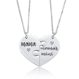 LSxAB Mama And Mama's Mini Puzzle Heart Love Forever Necklace for Mom Birthday Jewelry Gifts
