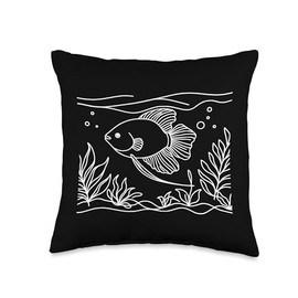 Line Art Fish & Ichthyologist Pearl Gourami Throw Pillow