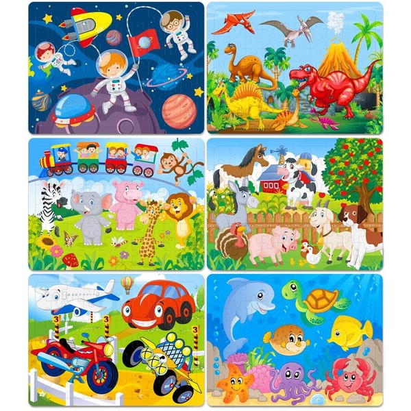 Puzzles for Kids Ages 4-8 Year Old 60 Piece Colorful Wooden Puzzles for Toddler Children Learning Educational Puzzles Toys for Boys and Girls (6 Puzzles)