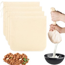 4Pcs Nut Milk Bags, Unbleached Cheesecloth Bags Reusable Almond Milk Bag Cotton Strainer Bags for Cheese Coffee Juice Almond Milk,12"x12"