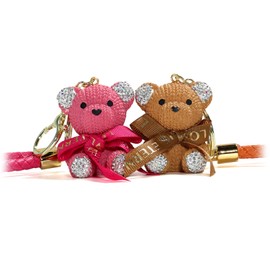 XODITO Rose Red plus Brown Bear Keychain for Women, Cute Bear Key Holders for Wallet, Car Keys, Bag Charms (Rinstone on Ears & Feet)