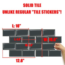 STICKGOO Peel and Stick Subway Tile, Stick on Tiles Backsplash for Kitchen & Bathroom in Dark Grey (Pack of 10, Thicker Design)