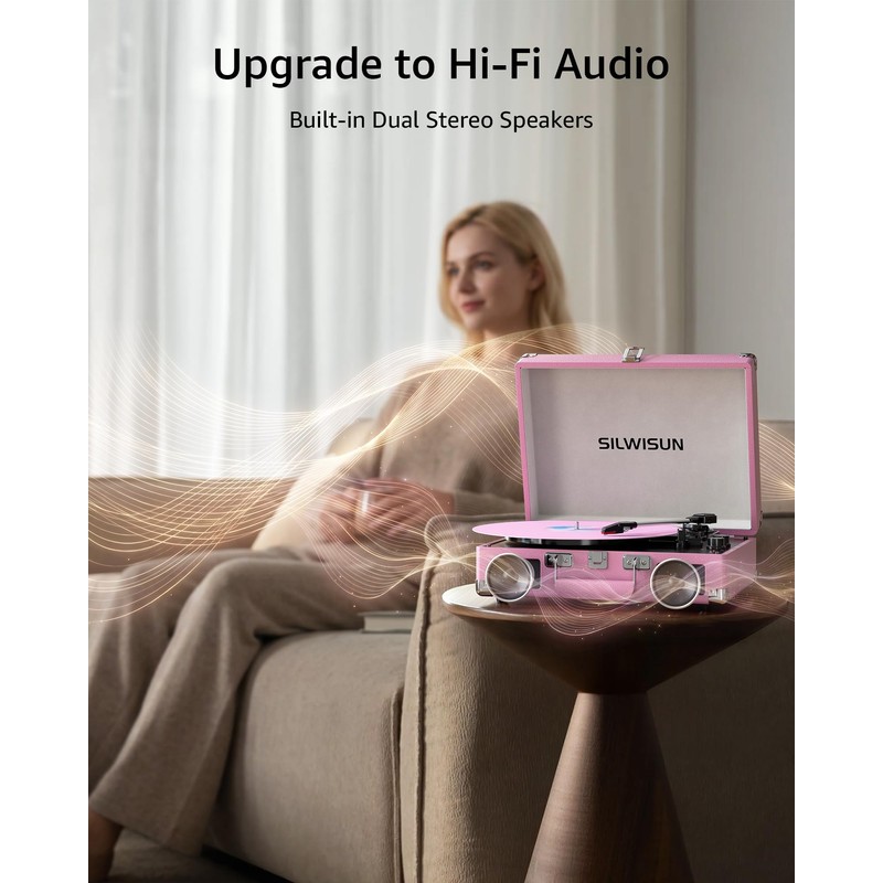 Silwisun Bluetooth in/Out Record Player with Speakers Turntable