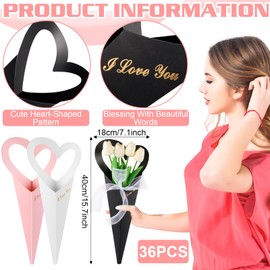 Olgaa 36 Counts Flower Bouquet Bags,Mothers Day Gifts Decorations for Mom Grandma Stepma Women,Mom Gifts DIY Love Heart Shapes Single Flower Sleeve Floral Bouquet Bags Florist Box Packaging