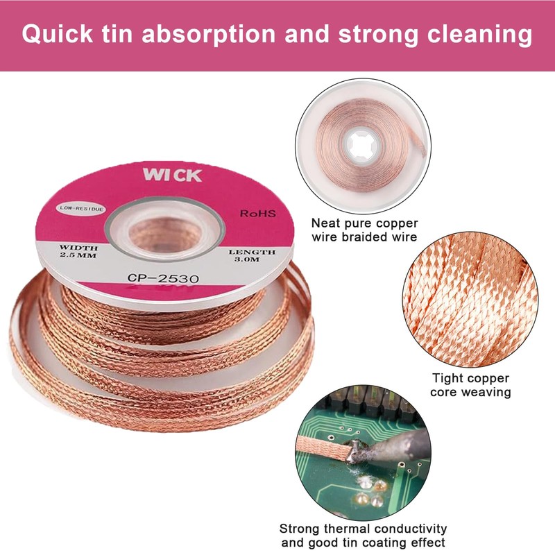 Solder Wick, Desoldering Wick with Flux No-Clean Electronic, Desoldering Braid
