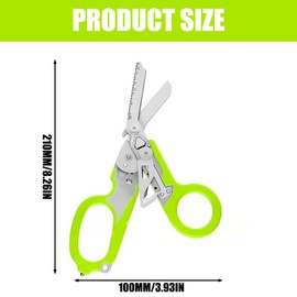 Raptor Response Emergency Scissors, Rescue Scissors with 6 Practical, Trauma Scissors, Multitool, Foldable Scissor Pliers with Holster, Tactical Folding Pliers for Outdoor Camping Rescue Tools (Green)