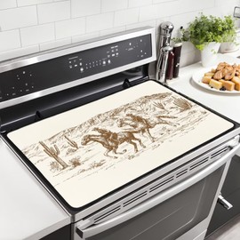 GIKKEARL Cowboy Stove Top Covers for Electric Stove Heat Resistant Western Desert Cowboy Glass Top Stove Cover Washable Dish Drying Mat Cooktop Protector for Kitchen Home Decor 28.5'' x 20.5''