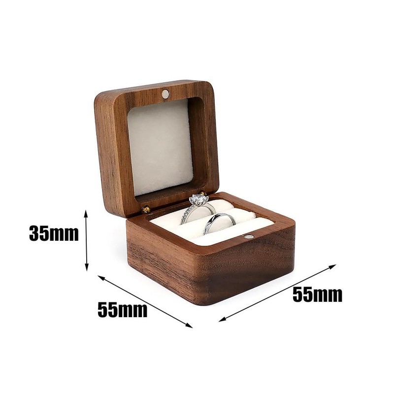 Wedding Ring Box - Wooden Retro Engagement Ring Holder Mini