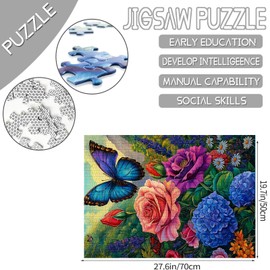 Rose Jigsaw Puzzle 1000 Pieces, Plant Puzzles for Adults 1000 Pieces,Flower and Butterfly Jigsaw Puzzles,Nature Floral Beautiful Spring Puzzle