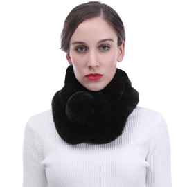 Unisex Faux Fur Winter Collar Scarf with Pom Pom Soft Fluffy (Black)