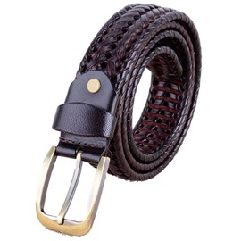 Enseed Mesh Belt, Braided All Leather, Leather, Braid, Width 1.3 inches (3.3 cm), dark brown