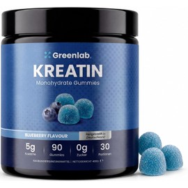 Greenlab Creatine Monohydrate Gummies for Men and Women - 5 g per Daily Dose, 90 Gummies, Sugar-Free, Vegan, Blueberry Flavour, Made in Germany