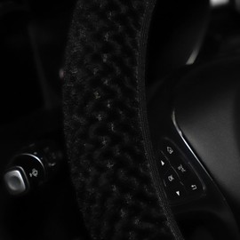 JNNJ Plush Warm Elasticated Car Steering Wheel Cover, Universal Soft Non-Slip Steering Wheel Cover Protector, Fluffy Velvet Steering Wheel Cover, Cute Automotive Interior Accessories(Black)