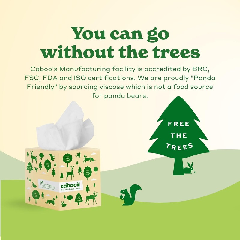 Caboo Tree Free Facial Tissue Paper, Tissue Box with 60