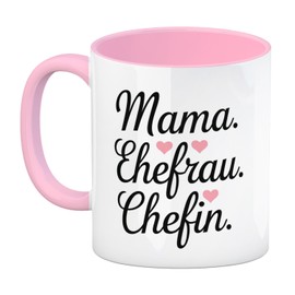 Mama Ehefrau Chefin Kaffeebecher in rosa stilvolles Design geschwungene Schrift Mama Ehefrau Chef - inspirierende Sprüche für deinen neuen Lieblingsbecher