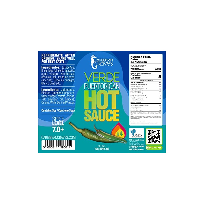Caribbean Craves - Puerto Rican Hot Sauce - 12oz (Bulkier