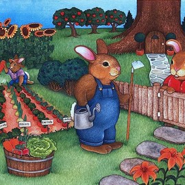 CONCORD WALLCOVERINGS ™ Kids Wallpaper Border Bunnies Flowers Trees for Play Room Nursery Room, Red Green Blue, 15 ft by 12 in 110076