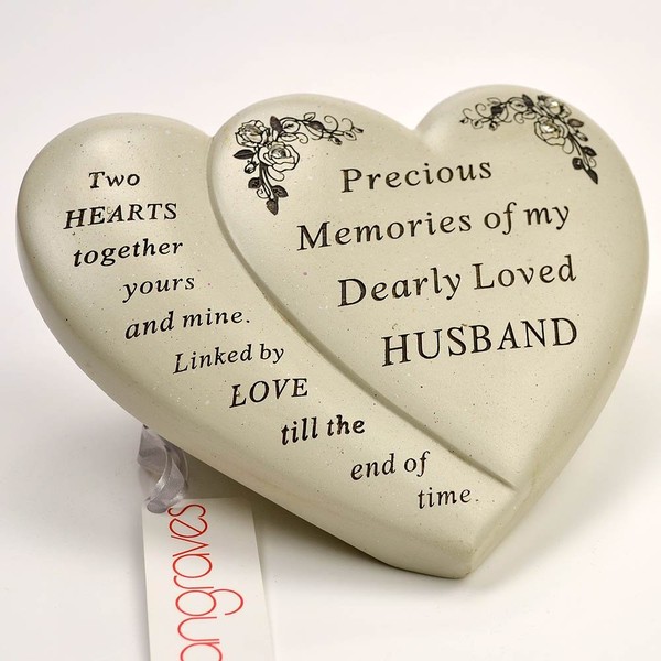 Angraves Husband Double Heart Flower Graveside Memorial Ornament Verse Plaque
