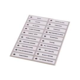 Orii Spice Labels - 40 Preprinted + 20 Blank Labels | Kitchen Jar Label Combo Tags for Pantry Ingredients and Spice Rack Organization, Silver/White (60 Labels)