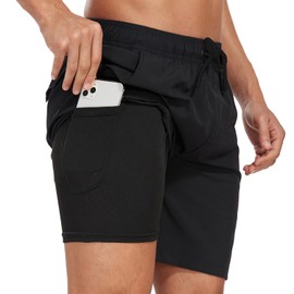 Milaloko Mens Swim Trunks Swimming Shorts Quick Dry Swim Shorts Beach Shorts with Pockets and Compression Liner Black