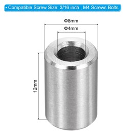 PATIKIL M4 Stainless Steel Spacers, 12Pcs Metal Spacer 4mm ID x 8mm OD x 12mm L Screw Standoff for 3/16" or M4 Screw