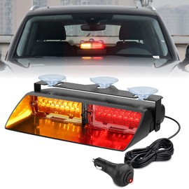 Nilight Emergency Strobe Lights, Windshield Hazard Warning Safety Flash Lights with Suction Cups, 16 LEDs, Amber and Red, ABS Housing, 2 Year Warranty