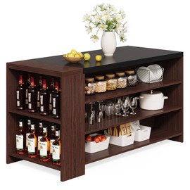 LITTLE TREE 55 Inches Kitchen Island, 4-Tier Kitchen Storage Cabinet with Large Worktop & Leg Room, Modern Wooden Kitchen Stationary Island for Dining Room, Coffee Bar Table Cabinet for Living Room