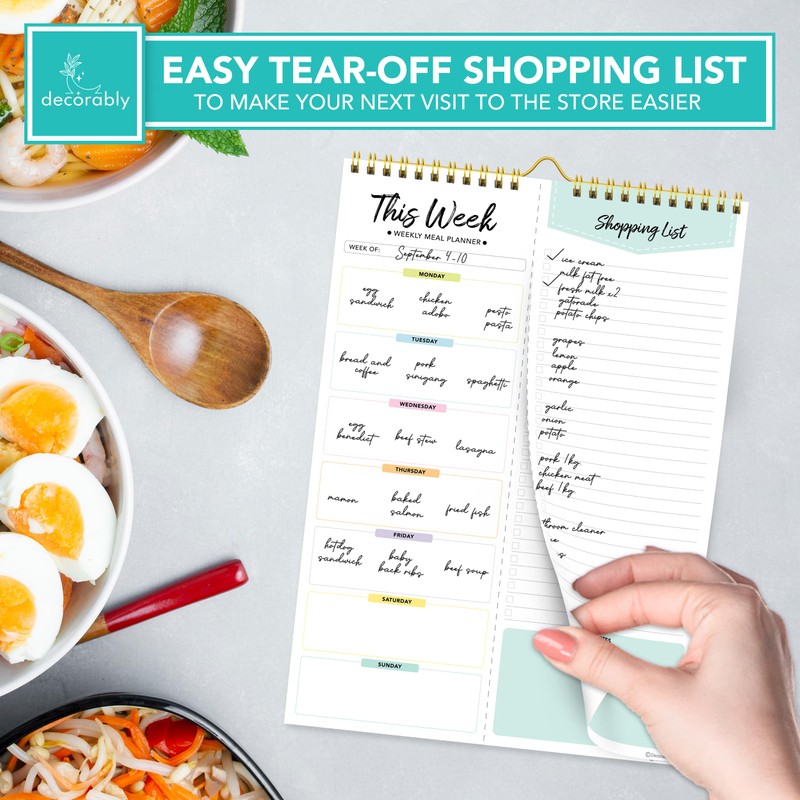 Decorably Meal Planner Pad with Shopping List Minimalist - 52
