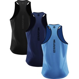 NELEUS Men's 3 Pack Athletic Tank Tops Lightweight UPF 50+ Sun Protection SPF Sleeveless Shirts,5097,Black/Navy/Light Blue,2XL